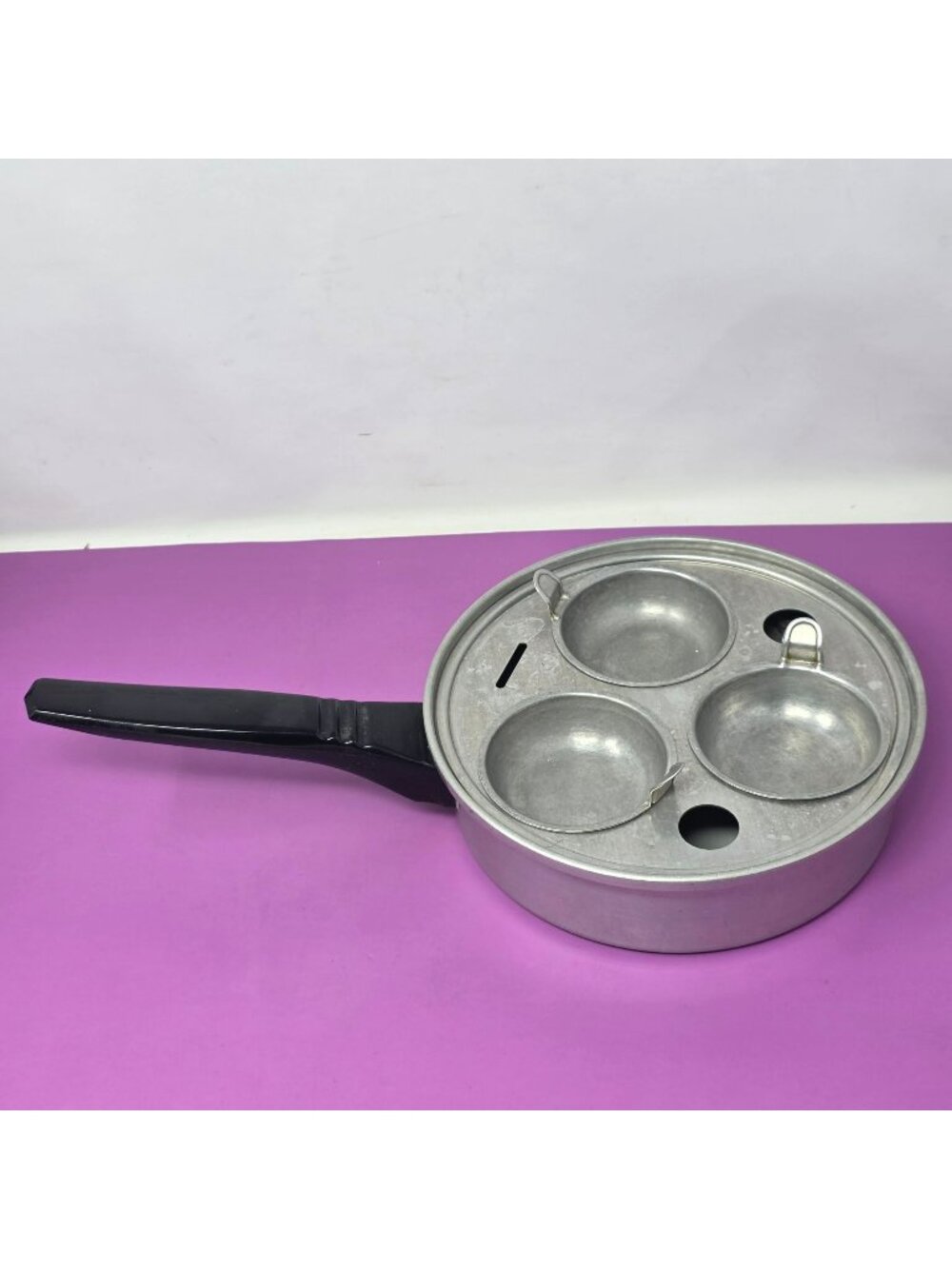 Vintage Ward's Best Quality Aluminum 3‎ Egg Poacher Pan w/Lid Complete Cooker